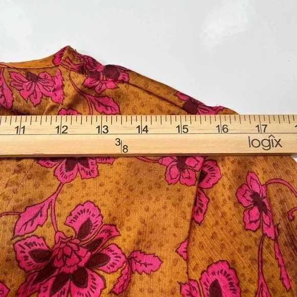Jessica Simpson Blouse Marisol Orange Magenta Long Sleeve NWT Botanical Pebbles - Picture 7 of 12